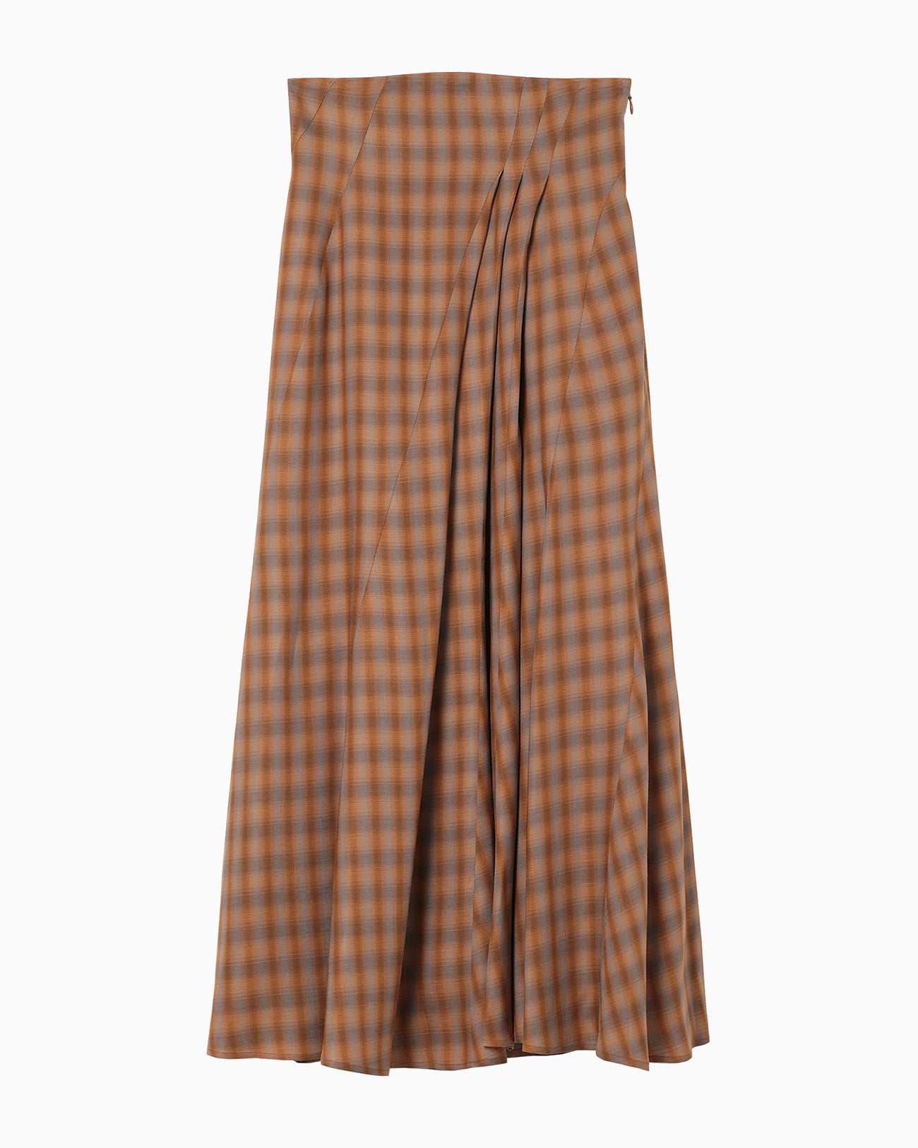 Linen Mix Ombre Check Flare Skirt - brown
