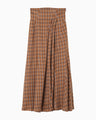 Linen Mix Ombre Check Flare Skirt - brown