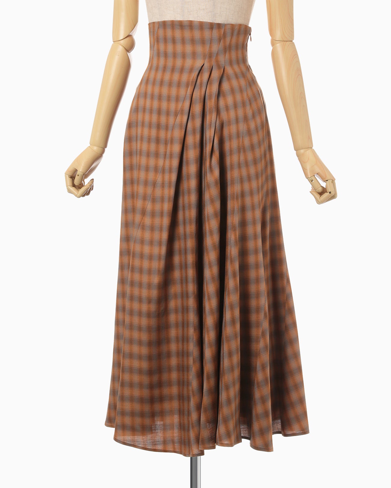 Linen Mix Ombre Check Flare Skirt - brown