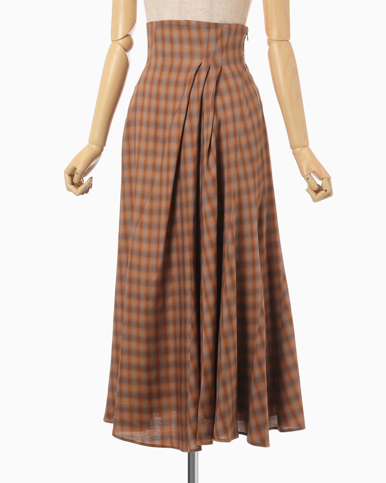 Linen Mix Ombre Check Flare Skirt