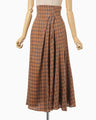 Linen Mix Ombre Check Flare Skirt - brown
