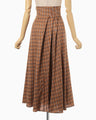 Linen Mix Ombre Check Flare Skirt - brown