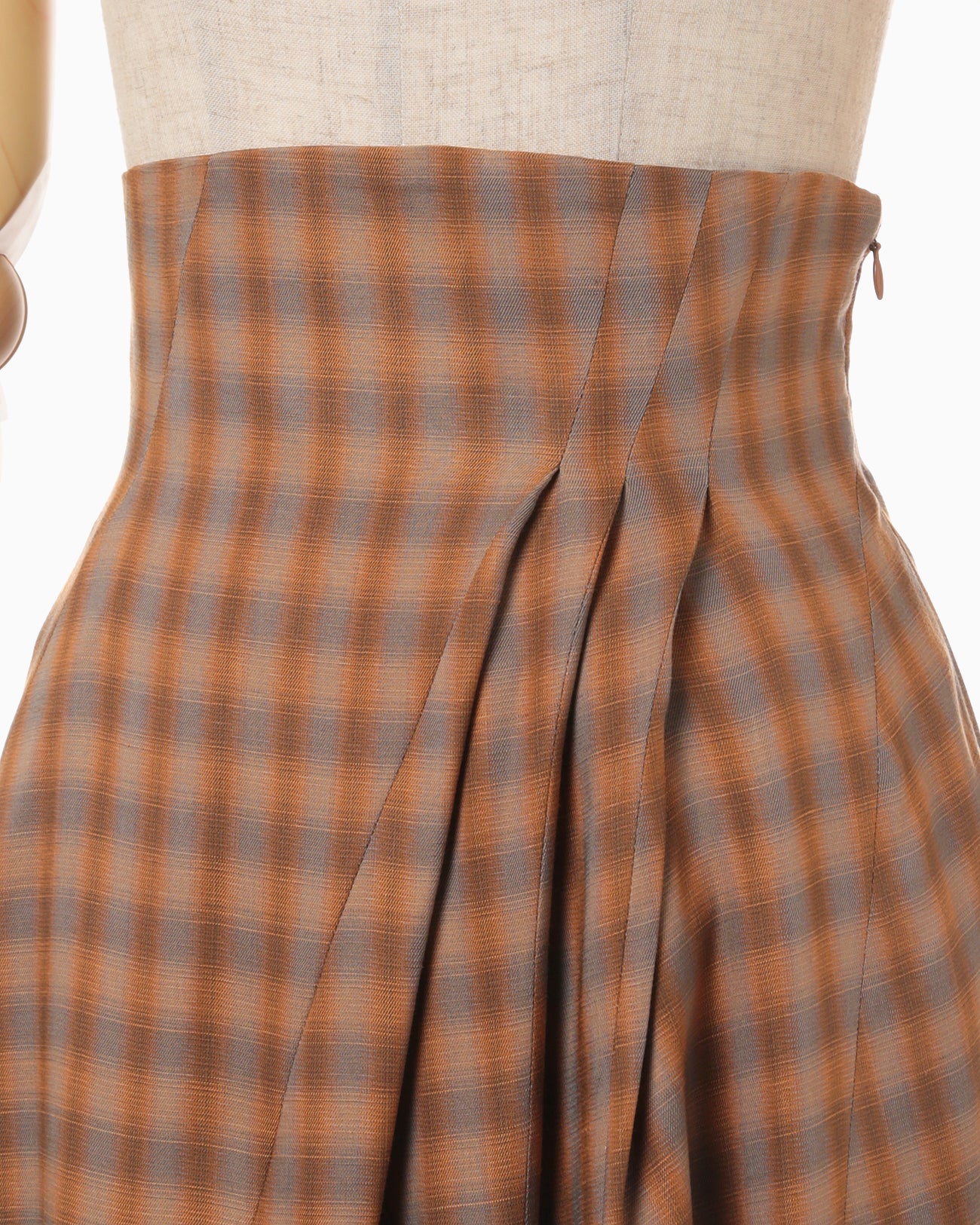 Linen Mix Ombre Check Flare Skirt - brown