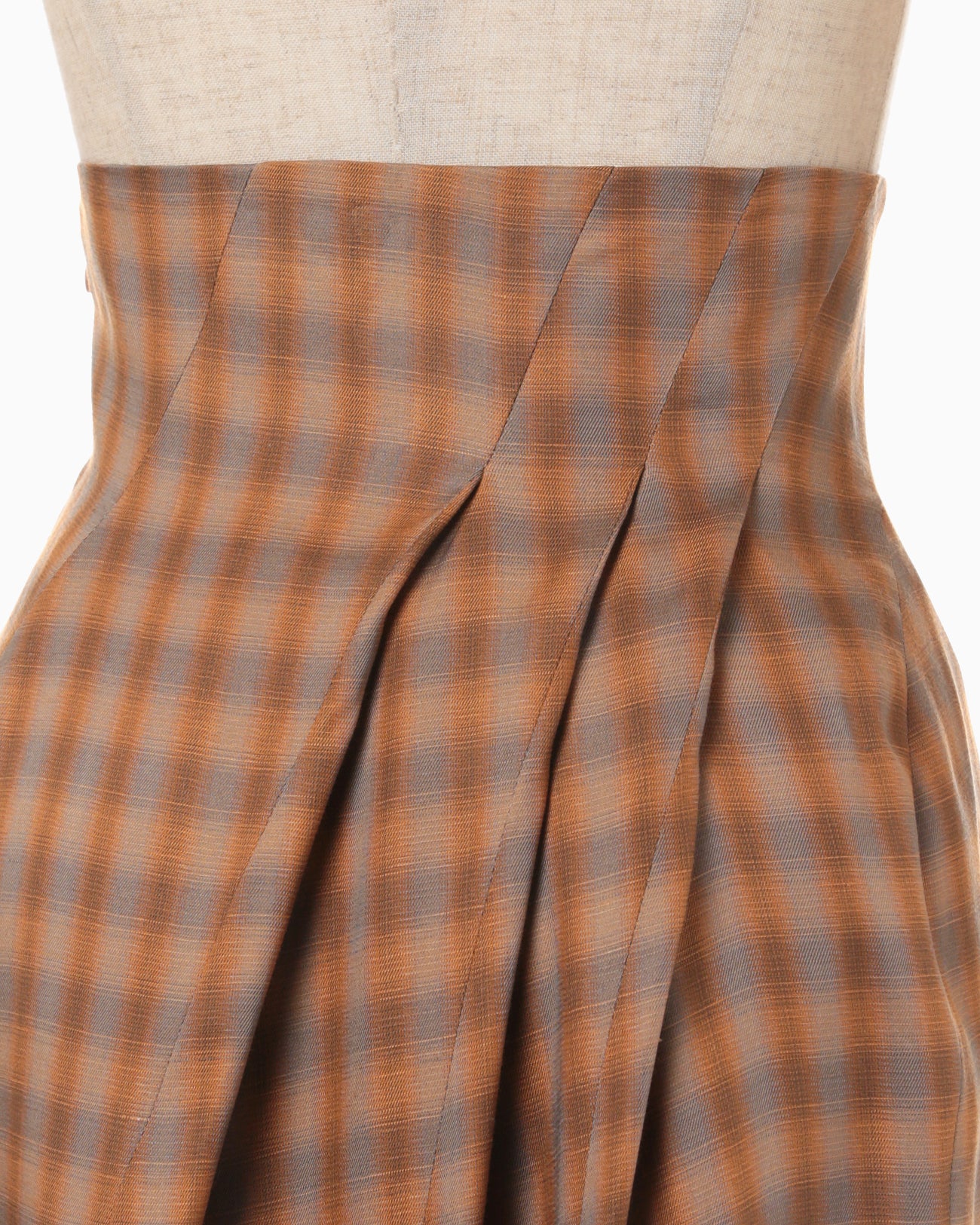 Linen Mix Ombre Check Flare Skirt - brown