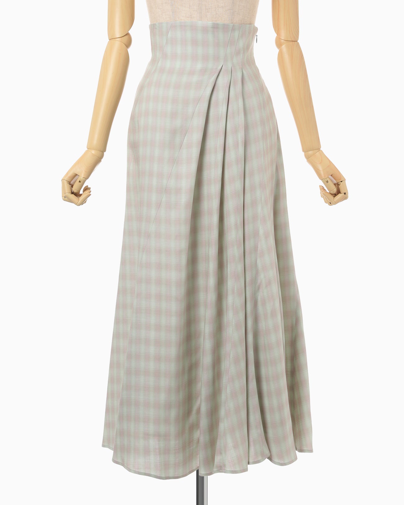 Linen Mix Ombre Check Flare Skirt - mint green