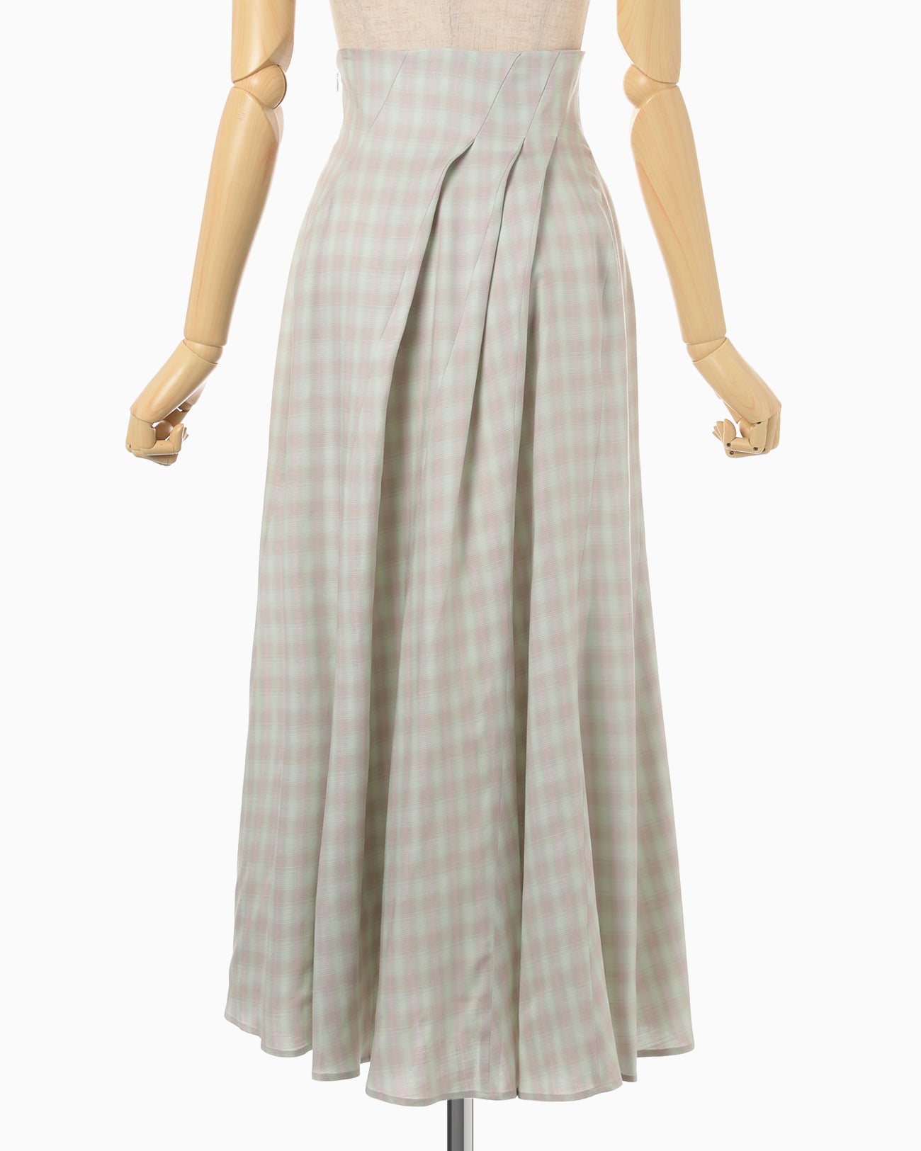 Linen Mix Ombre Check Flare Skirt - mint green