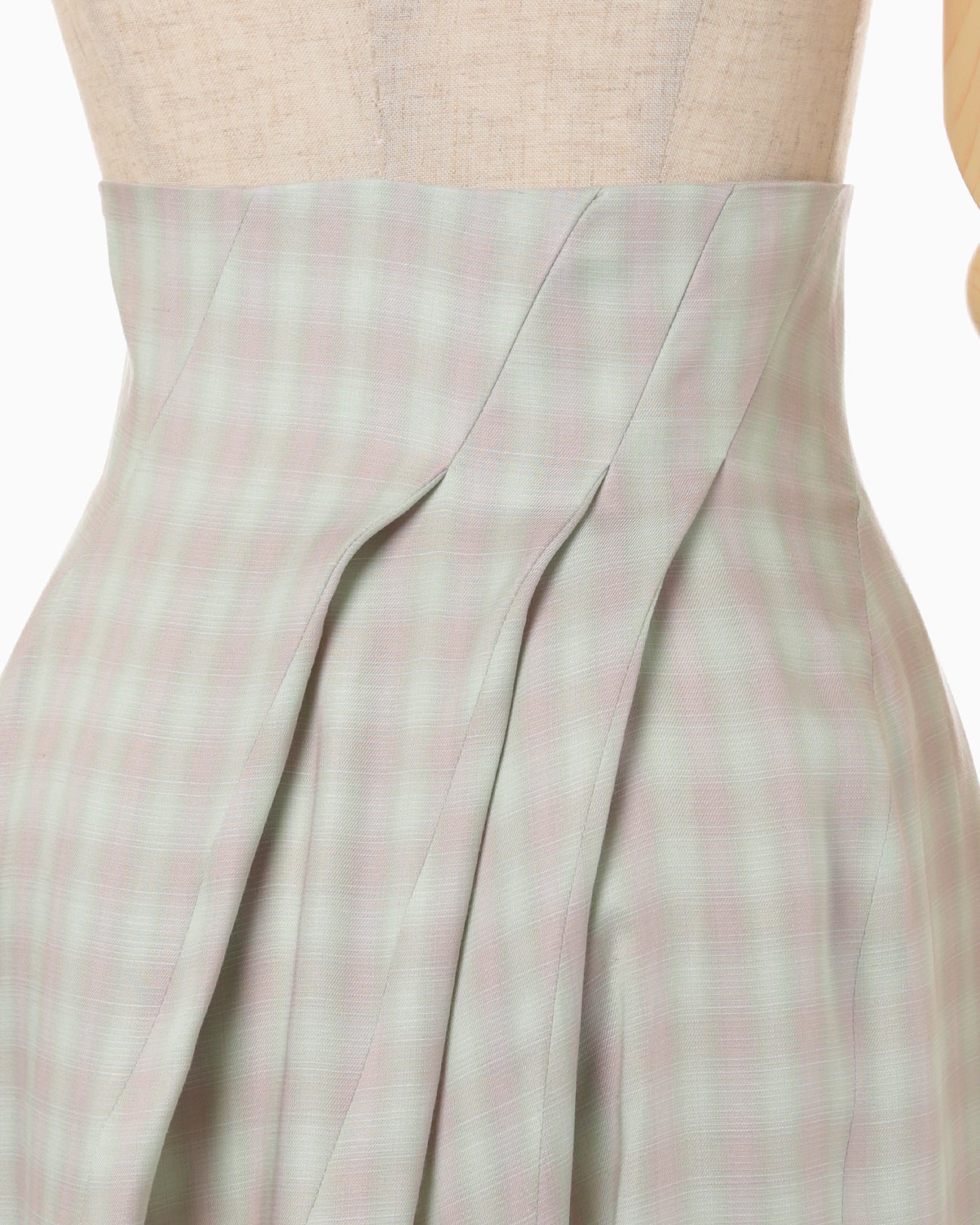 Linen Mix Ombre Check Flare Skirt - mint green