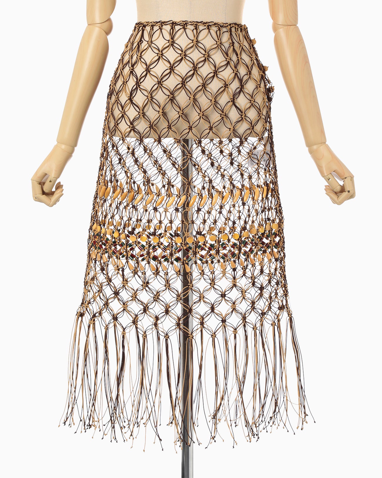 Bamboo Beaded Macrame Fringe Skirt - brown