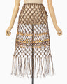 Bamboo Beaded Macrame Fringe Skirt - brown