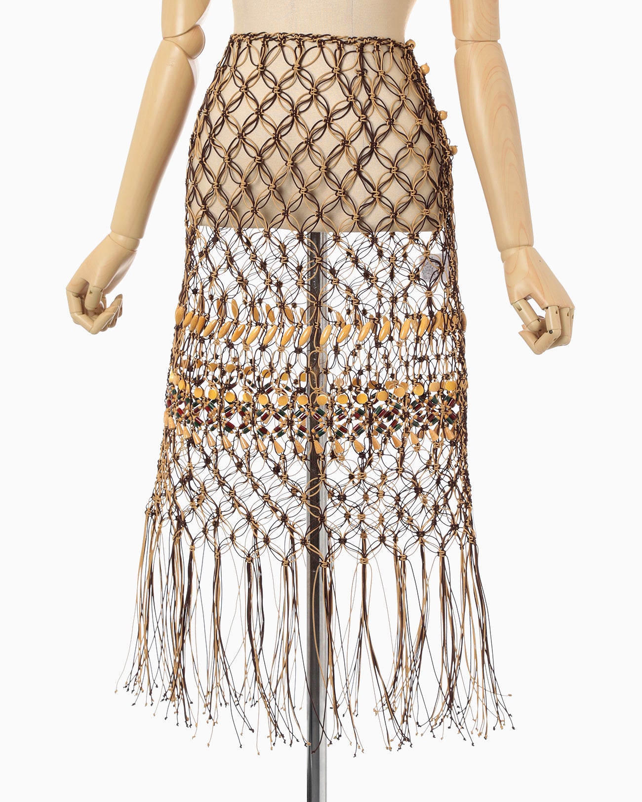 Bamboo Beaded Macrame Fringe Skirt - brown