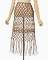 Bamboo Beaded Macrame Fringe Skirt - brown