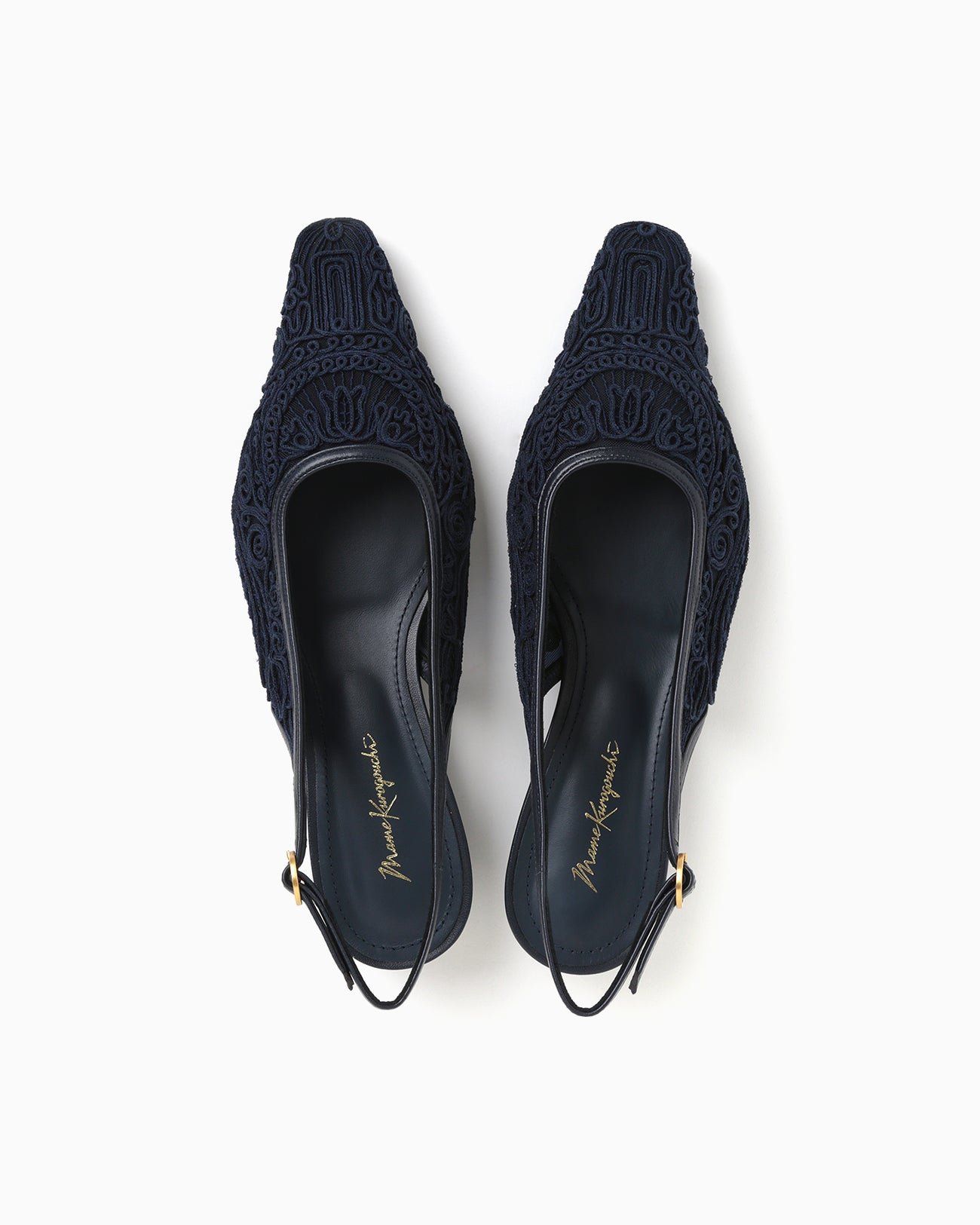 Cording Embroidery Sling Back Heels - navy