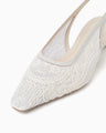 Cording Embroidery Sling Back Heels - white