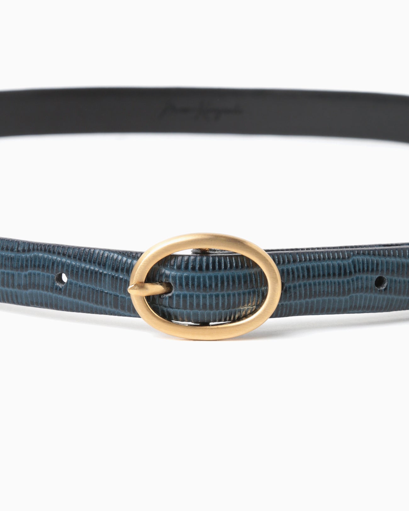 Cow Hide Leather Narrow Belt - blue