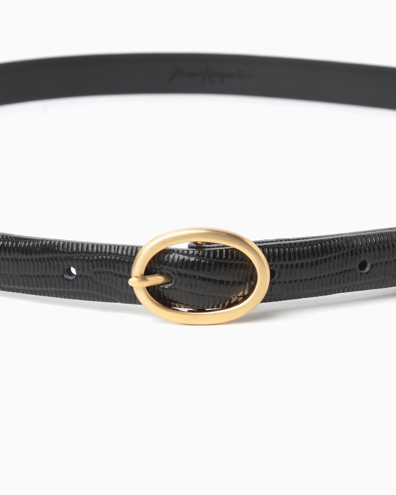 Cow Hide Leather Narrow Belt - black