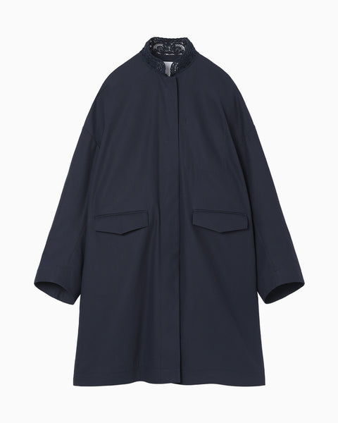 Cording Embroidery Detail Cotton Over Size Coat - navy