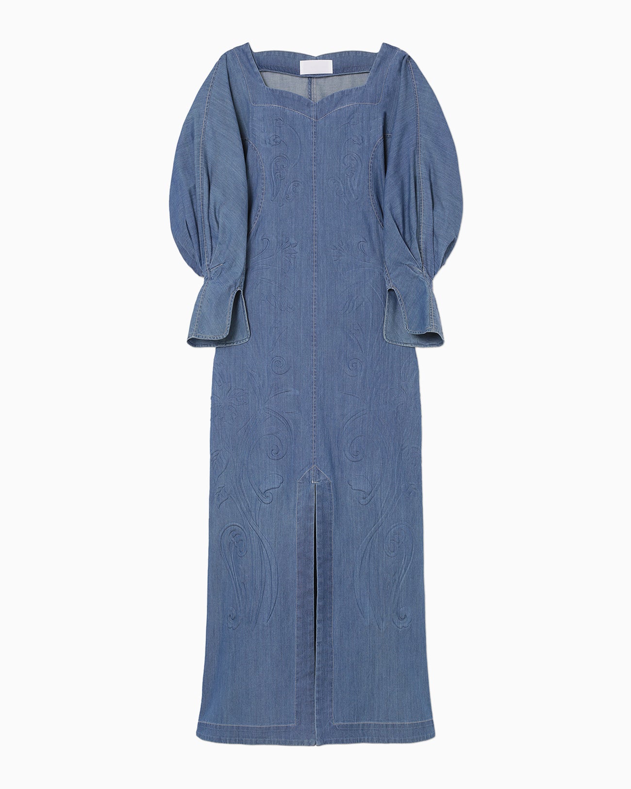 Floral Embossed Dungarees Square Neck Dress - blue