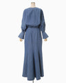 Floral Embossed Dungarees Square Neck Dress - blue