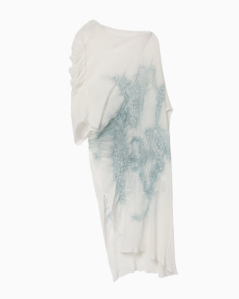"Arimatsu Mameshibori" Silk Crape Asymmetry Dress - blue