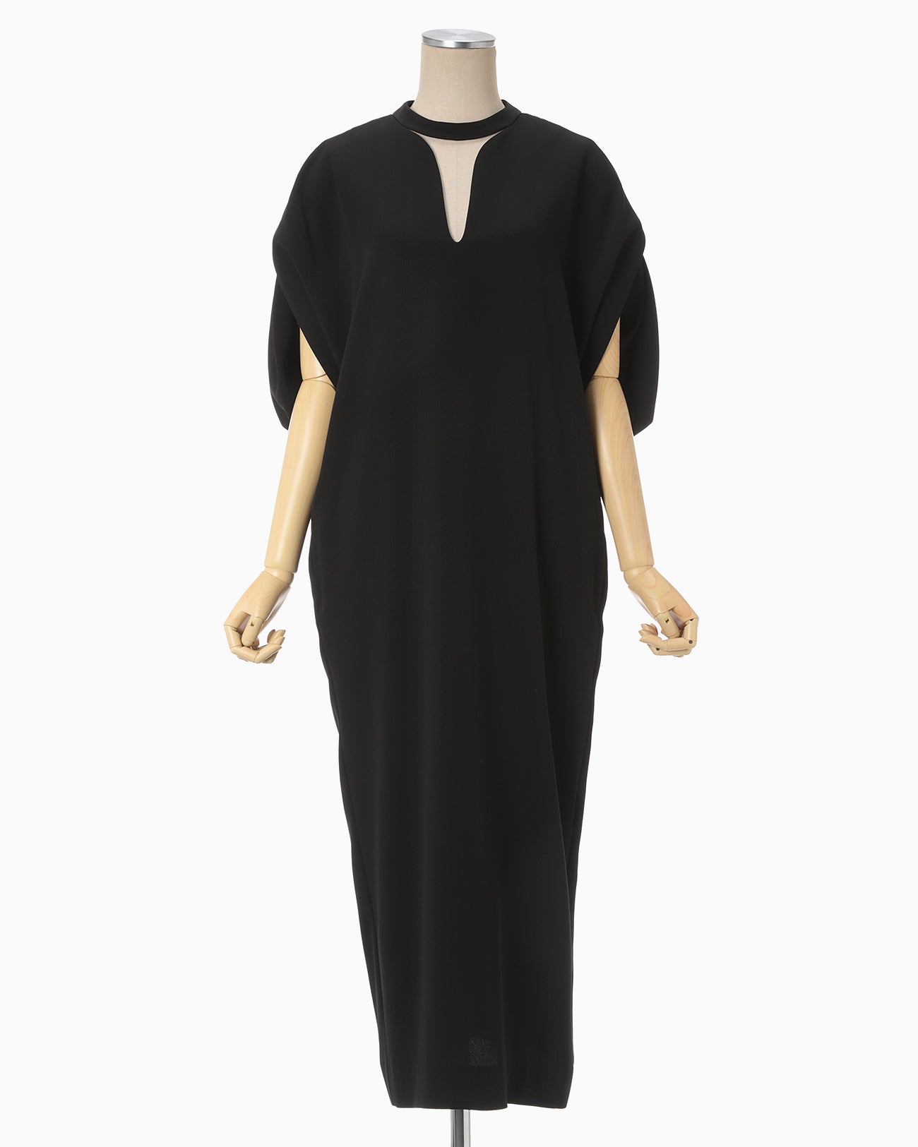 Back Satin Crepe Georgette Emboridered Lace Back Dress - black 
