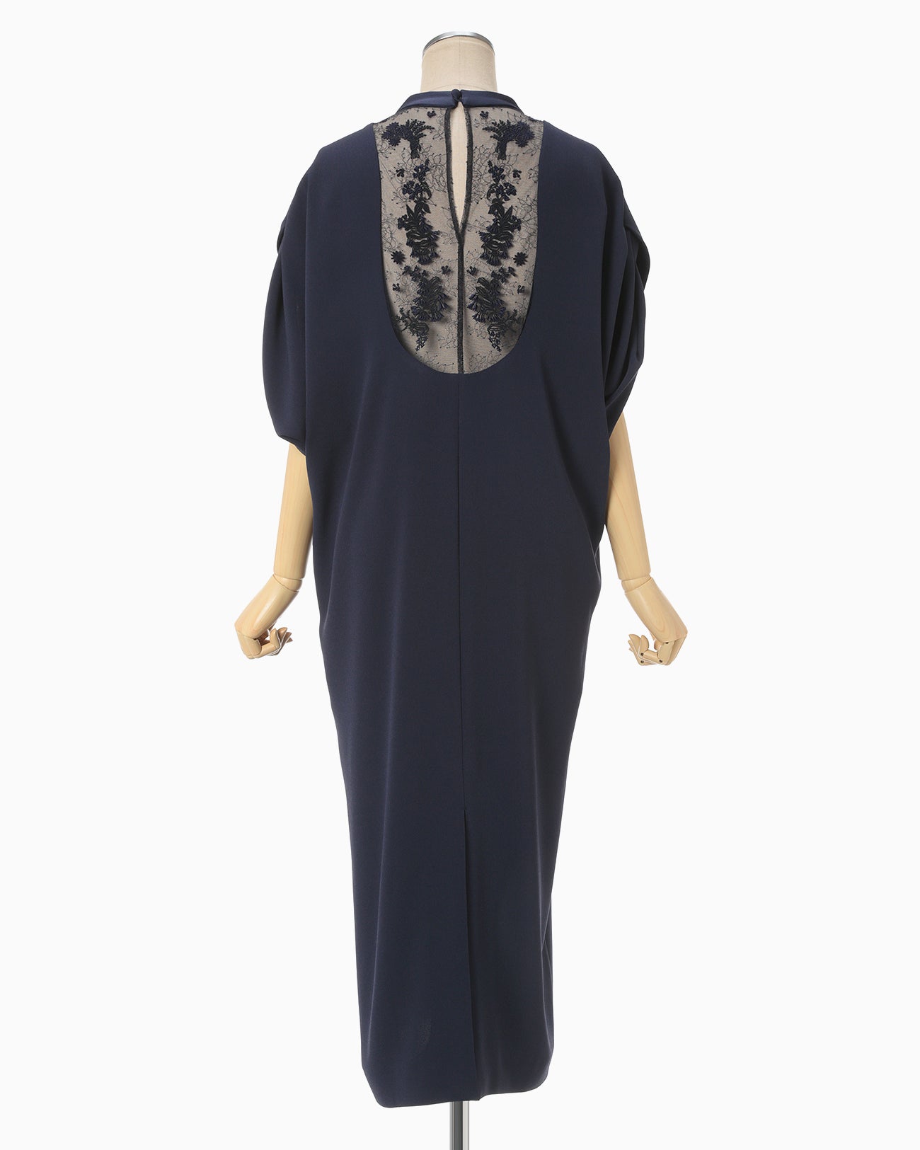 Back Satin Crepe Georgette Emboridered Lace Back Dress - navy