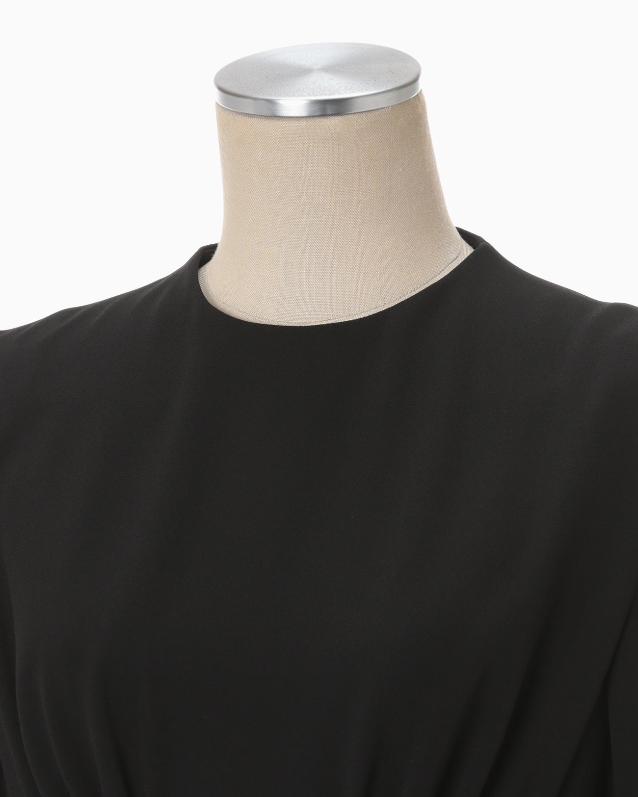 Back Satin Crepe Georgette Embroidered Cuffs I-Line Dress - black 
