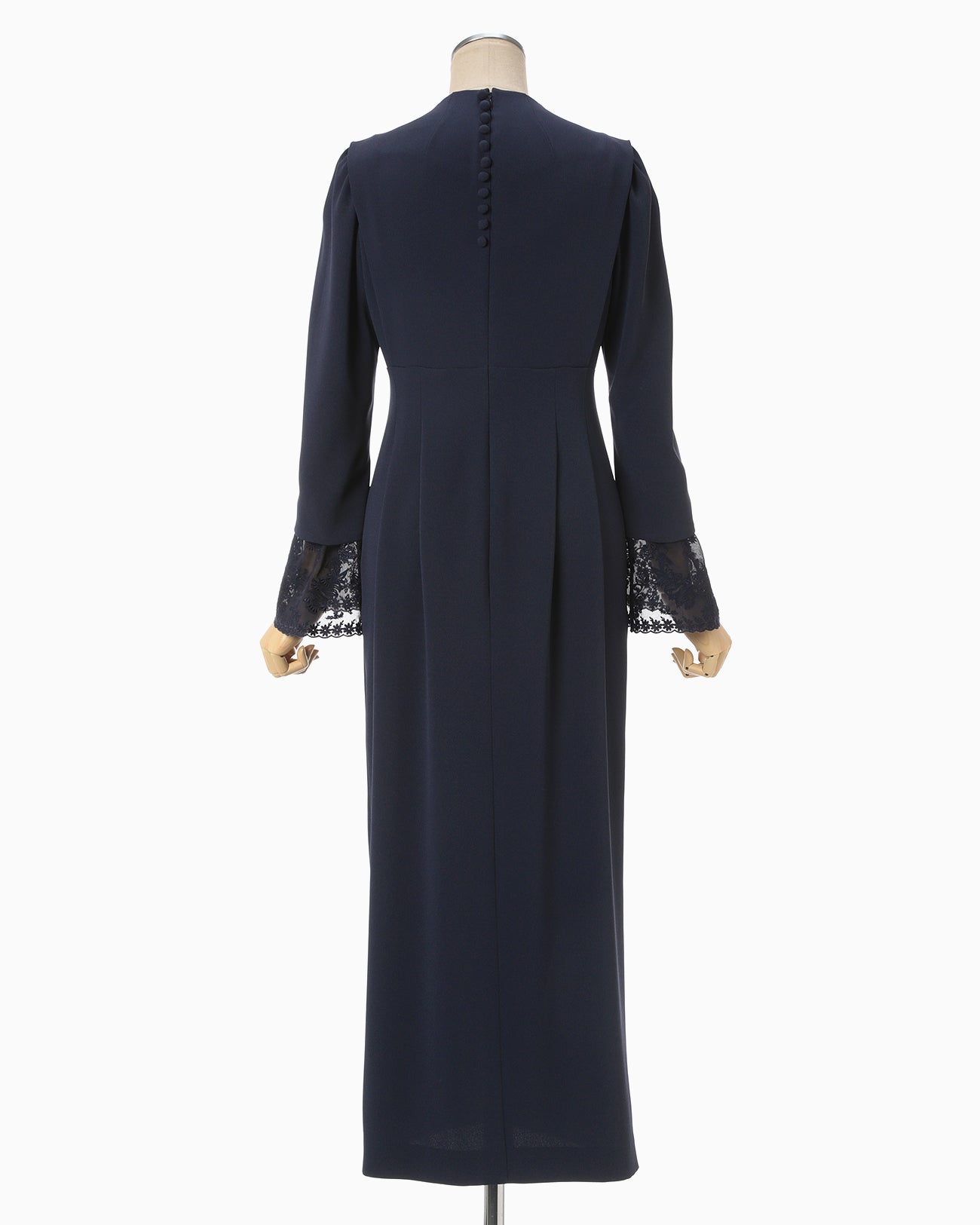 Back Satin Crepe Georgette Embroidered Cuffs I-Line Dress - navy 