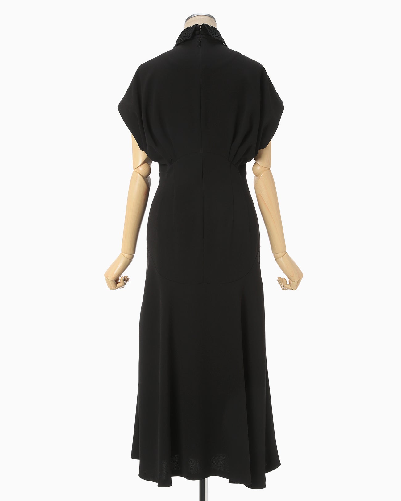 Back Satin Crepe Georgette Embroidered Collar Flared Dress - black × ...