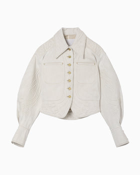 ジャケット・アウター 24SS FloralEmbossedShortDenimJacket-ecru 24SS FloralEmbossedShortDenimJacket-ecru