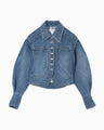 Floral Embossed Short Denim Jacket - blue