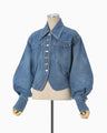 Floral Embossed Short Denim Jacket - blue