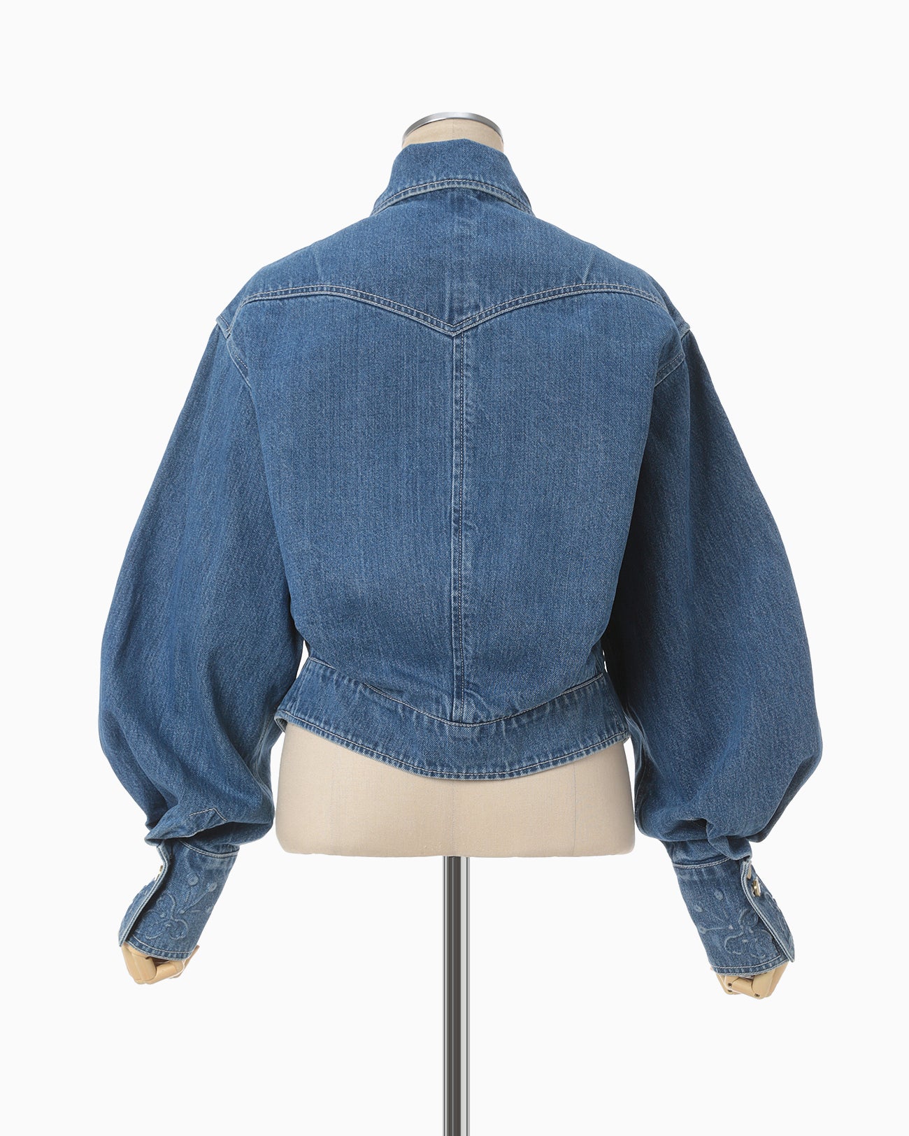 Floral Embossed Short Denim Jacket - blue