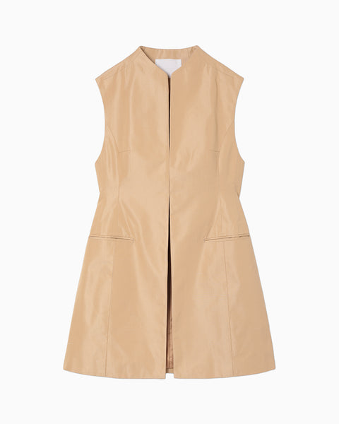 Cotton Silk Nep Sleeveless Jacket - beige