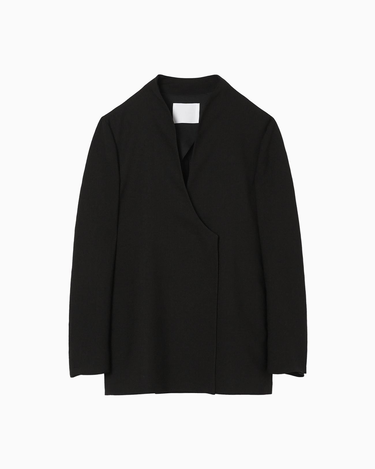 Linen Touch Triacetate Collarless Double Breasted Jacket - black  