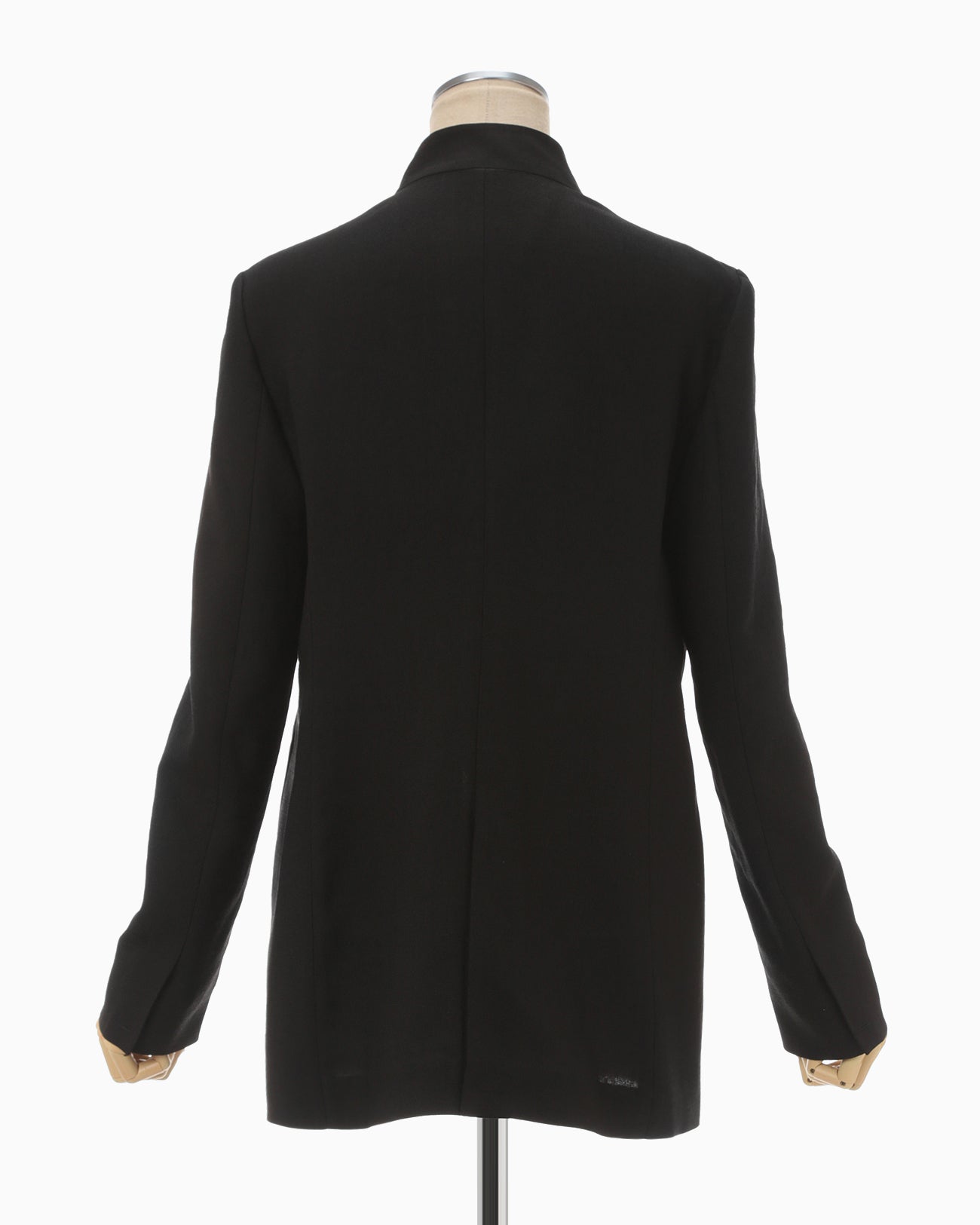 Linen Touch Triacetate Collarless Double Breasted Jacket - black  