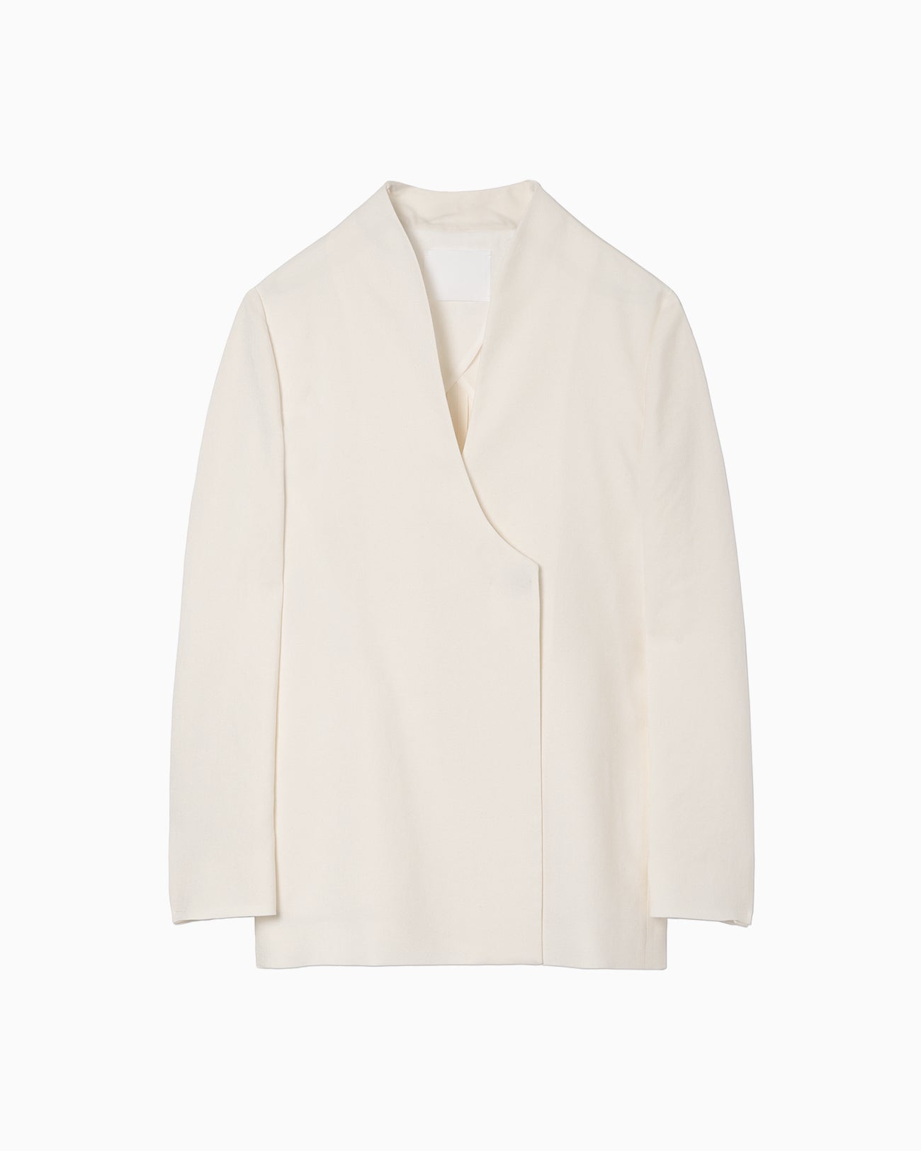 Linen Touch Triacetate Collarless Double Breasted Jacket - white