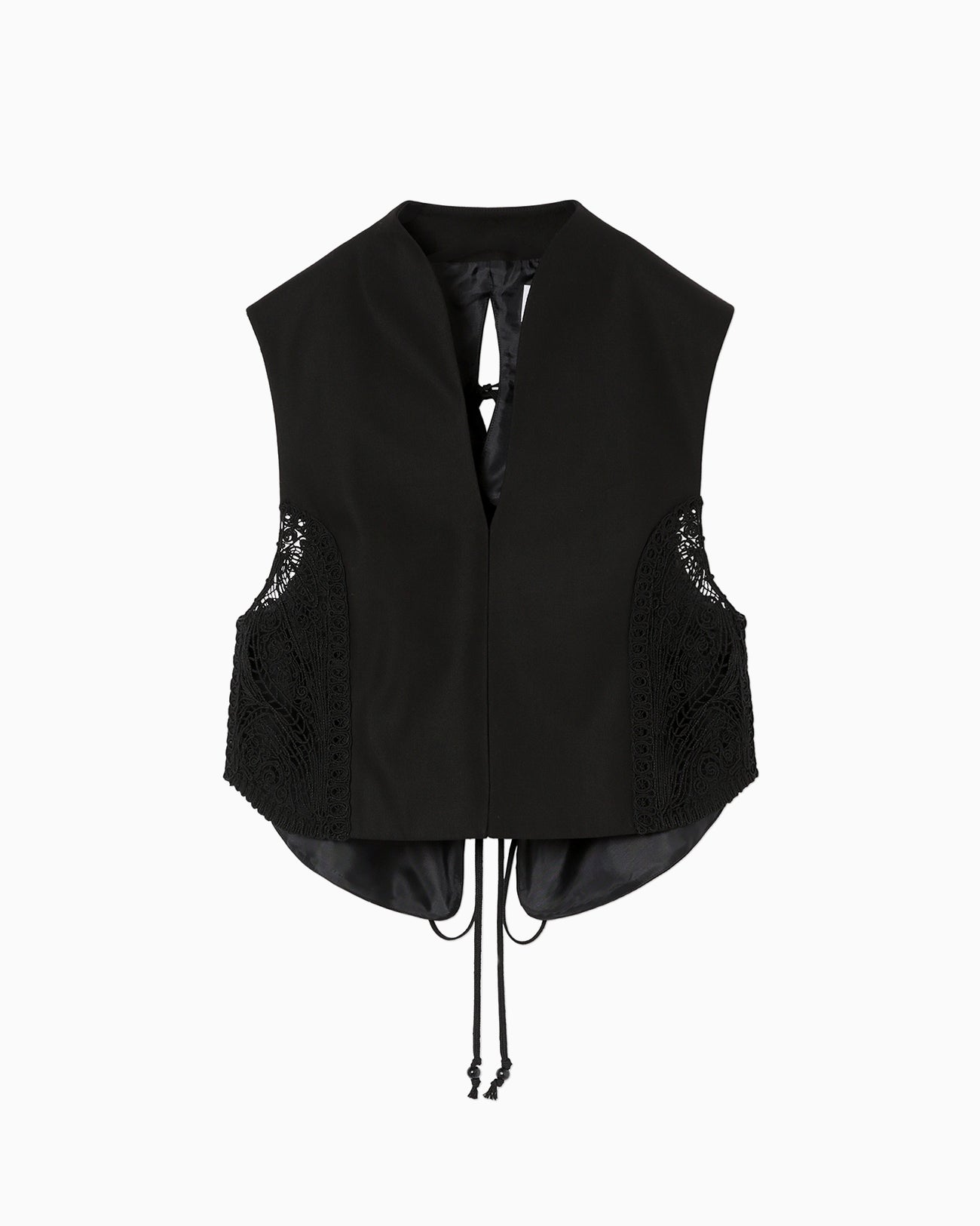 Cording Embroidery Detail Cotton Vest - black