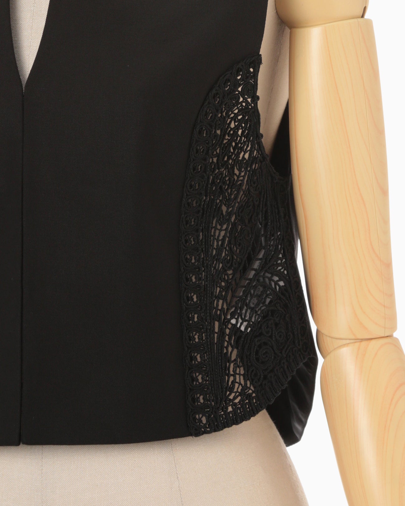 Cording Embroidery Detail Cotton Vest - black