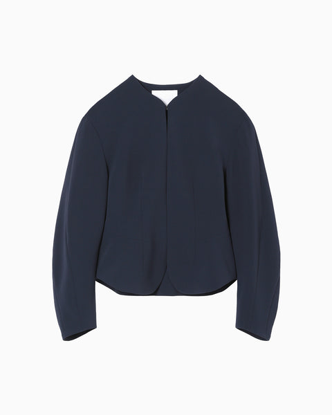 Triacetate Polyester Collarless Jacket - navy