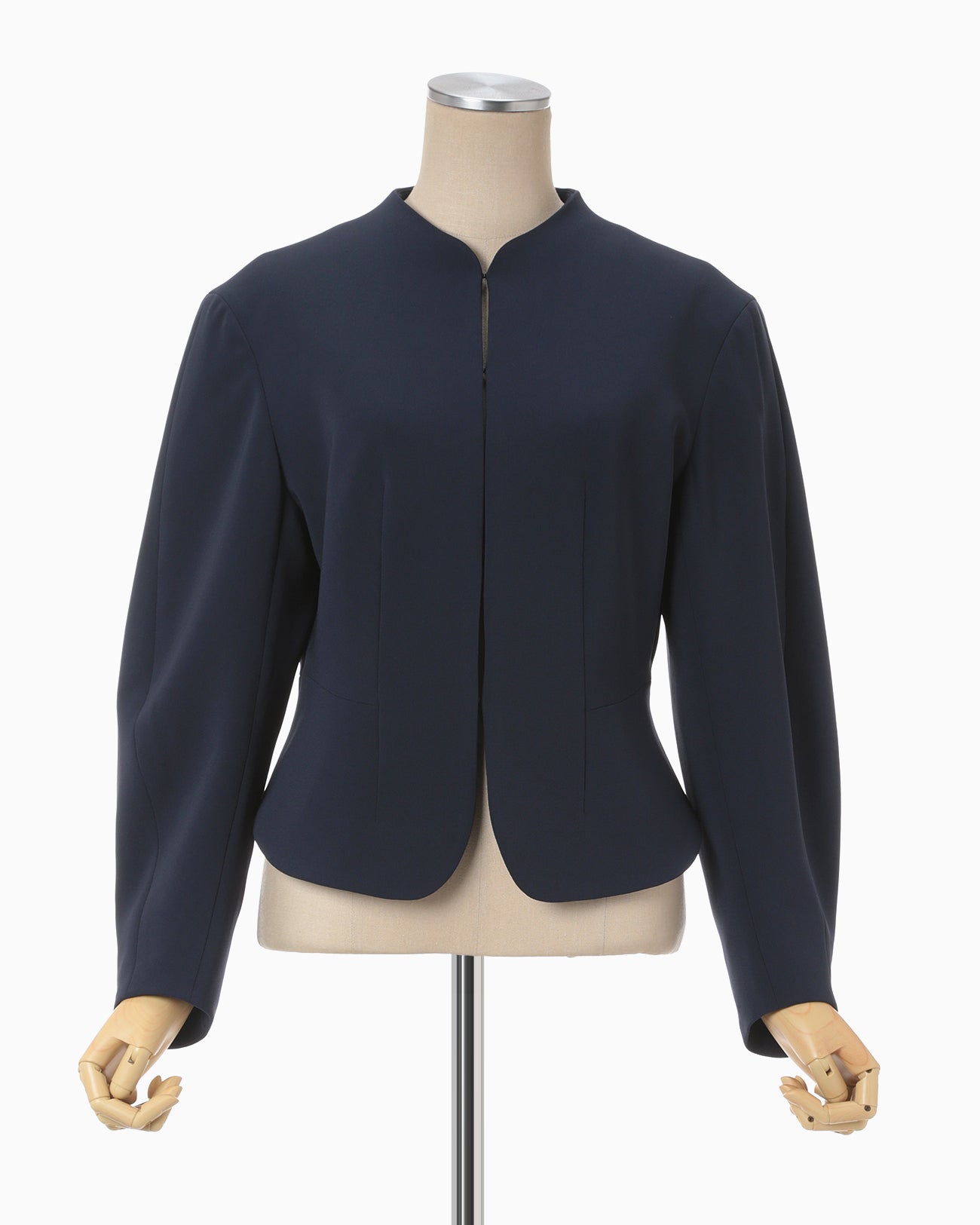 Triacetate Polyester Collarless Jacket - navy - Mame Kurogouchi