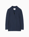 Linen Touch Triacetate Collarless Double Breasted Jacket - navy