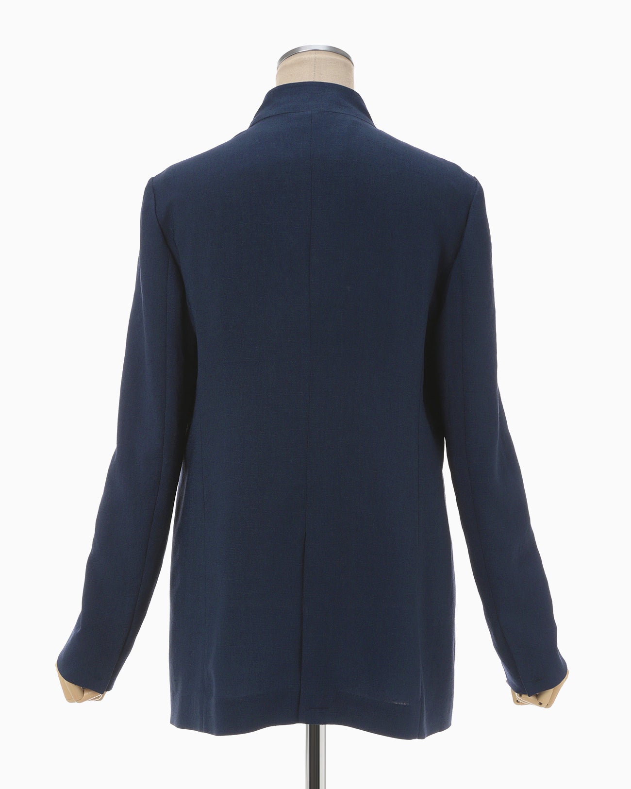 Linen Touch Triacetate Collarless Double Breasted Jacket - navy