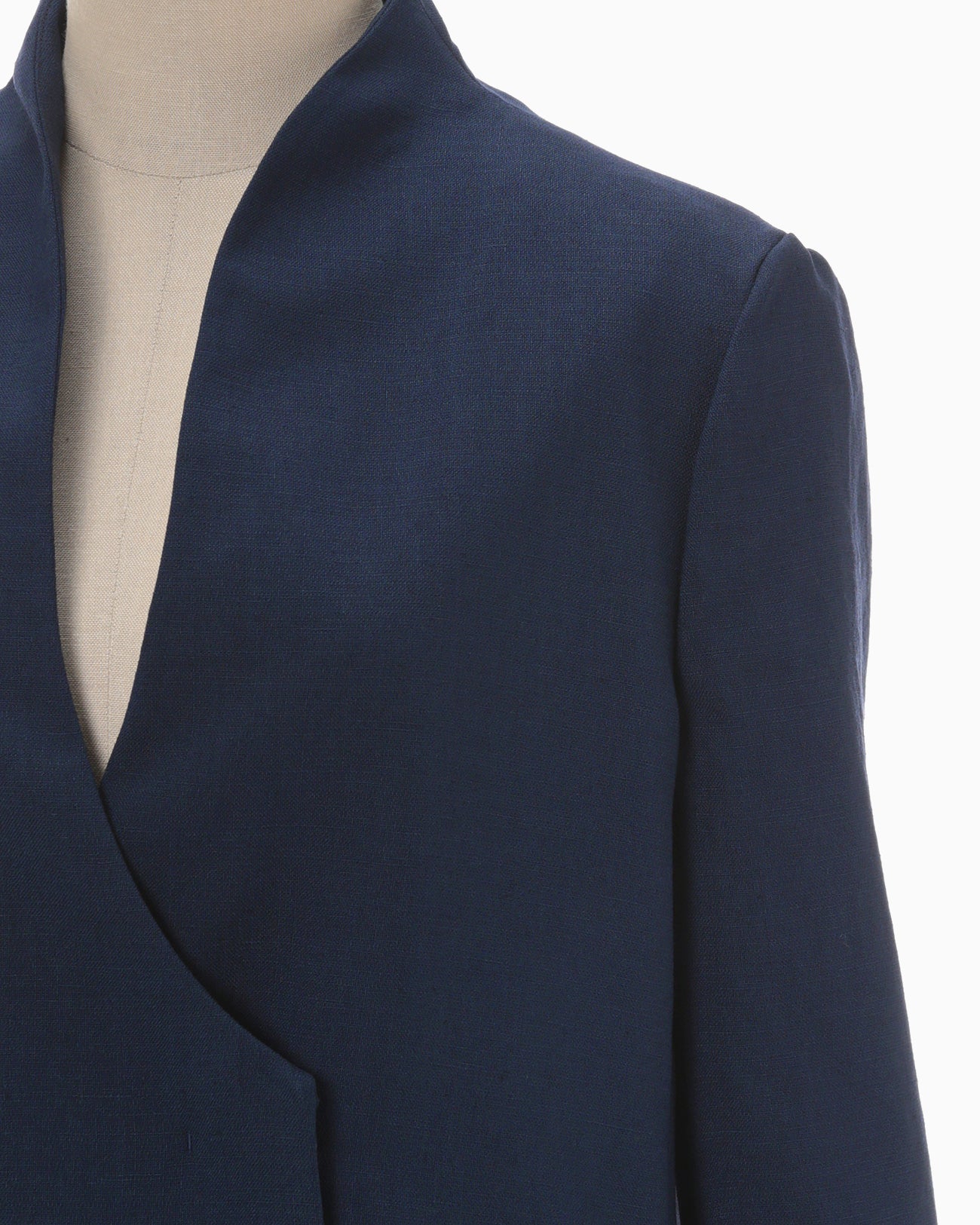 Linen Touch Triacetate Collarless Double Breasted Jacket - navy  