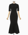 Shirring Jersey Jacquard Mermaid Dress - black