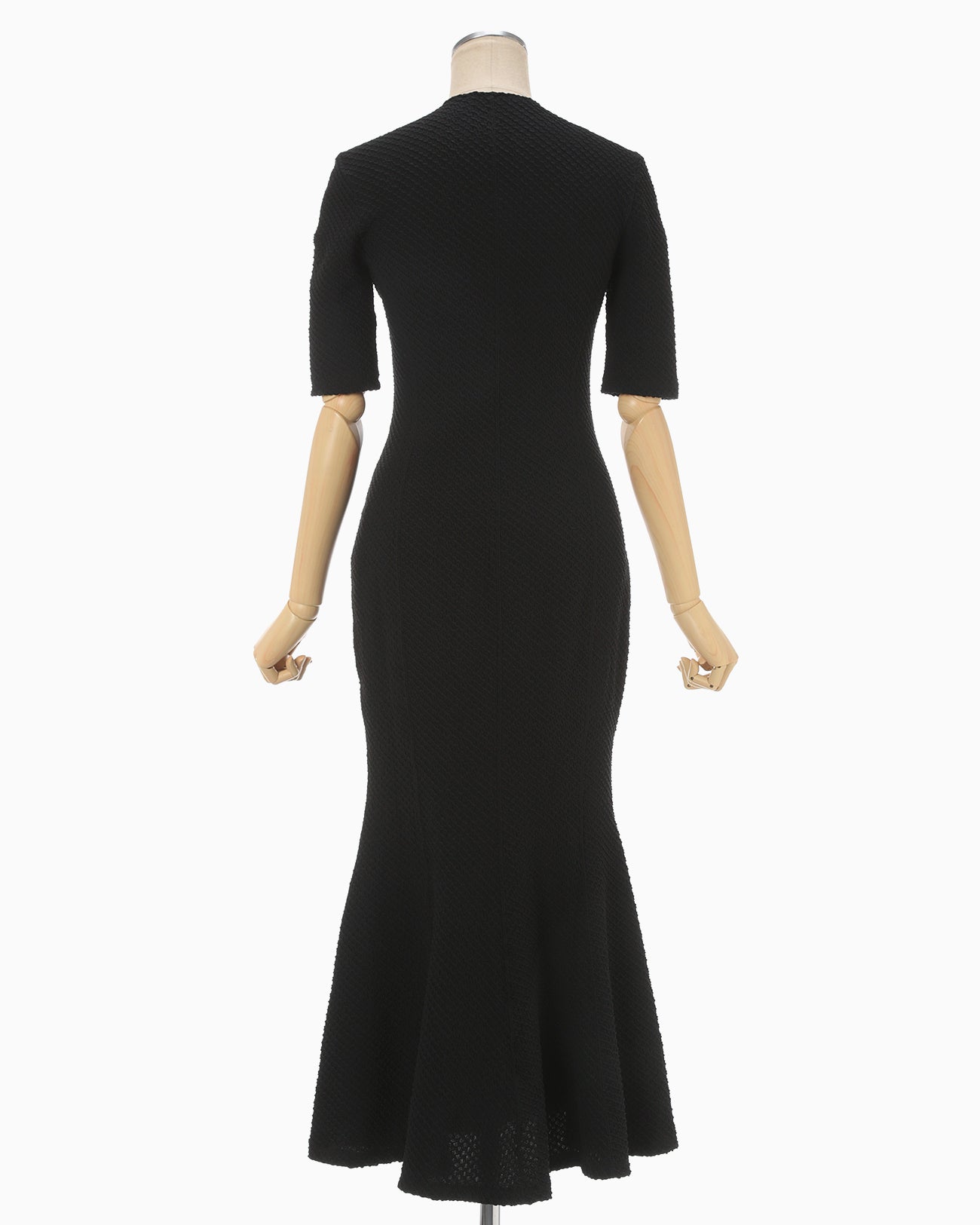 Shirring Jersey Jacquard Mermaid Dress - black