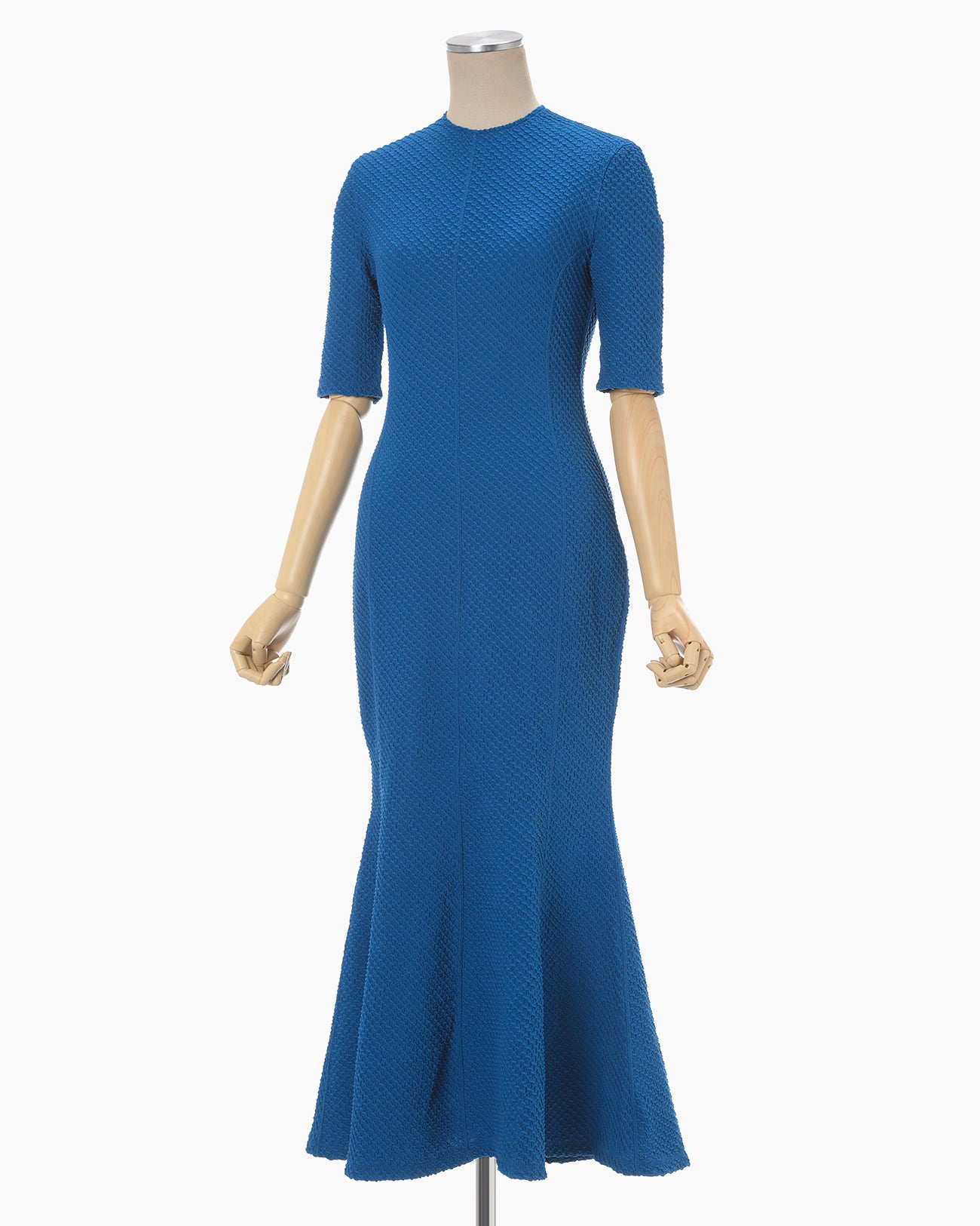 Shirring Jersey Jacquard Mermaid Dress - blue