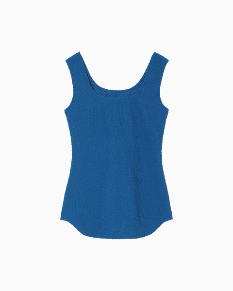 Shirring Jersey Jacquard Sleeveless Top - blue