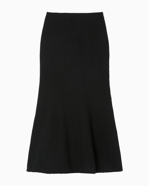 Shirring Jersey Jacquard Flare Skirt - black