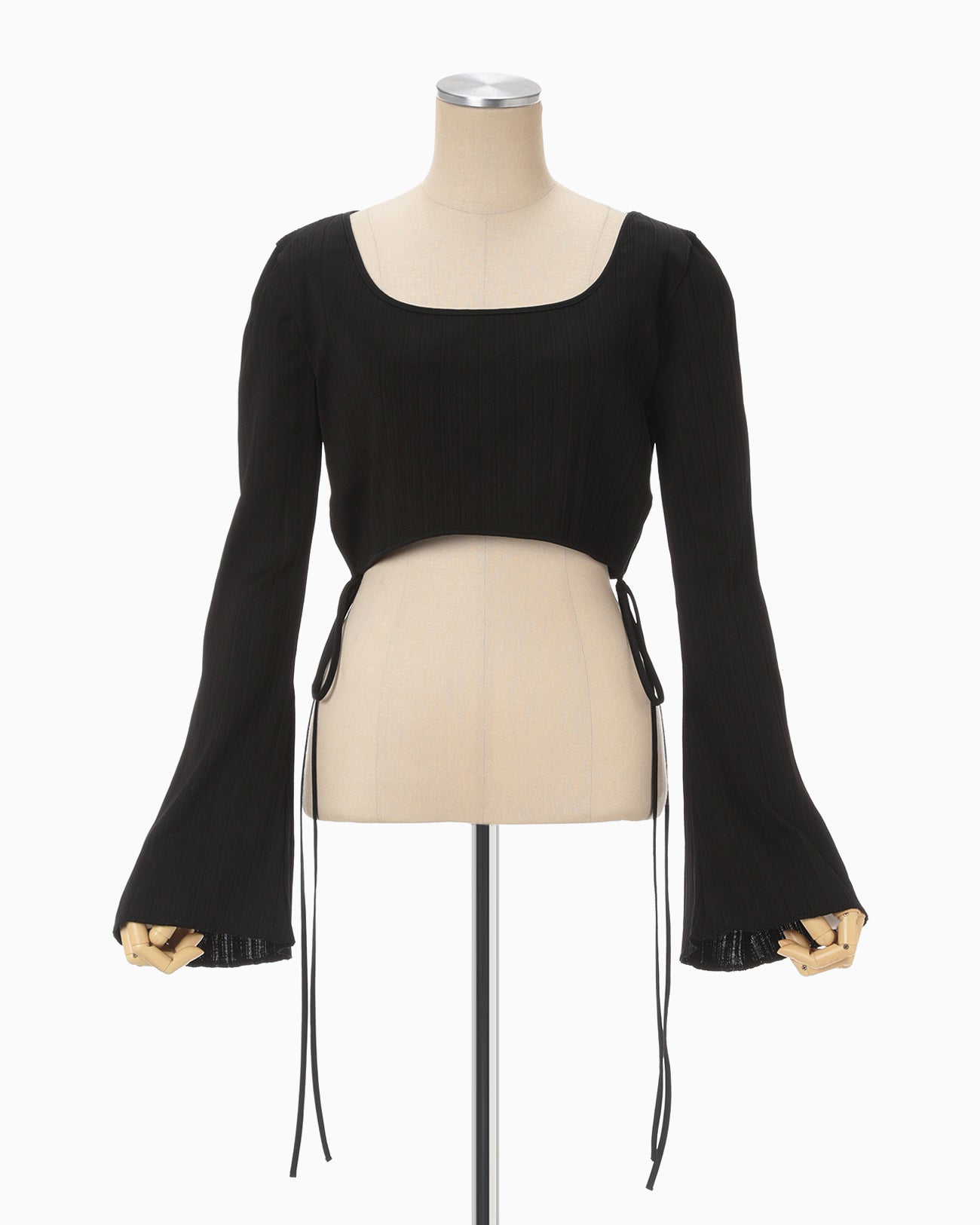 Random Ribbed Cotton Cropped Top - black