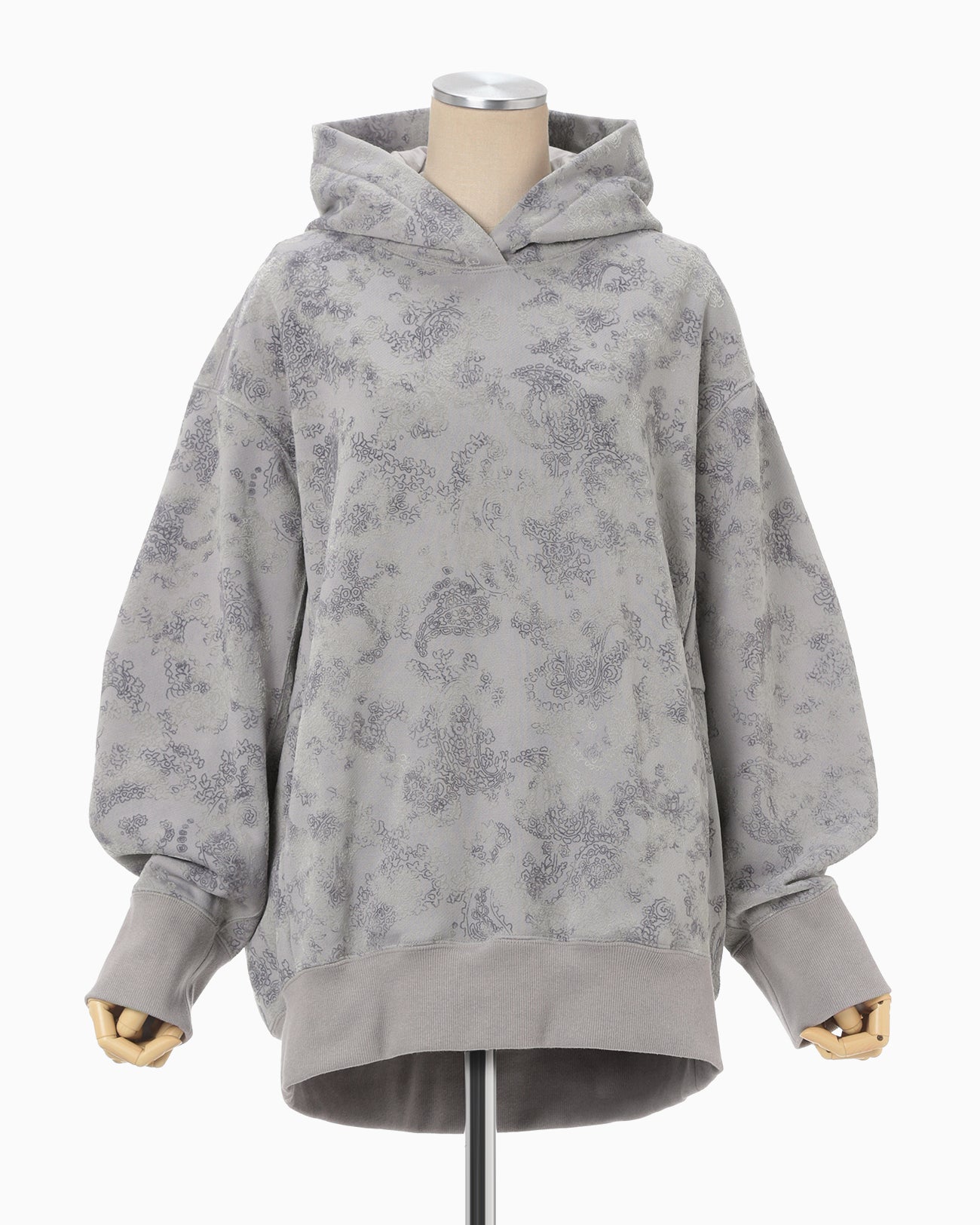 Floral Flock Printed Fleece Lining Hoodie - grey